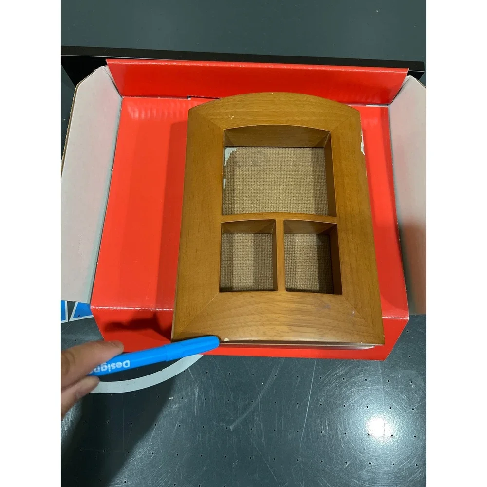 Wooden Collage Picture Frame Valet Box Curved Lid 3-Photo Storage Keepsake Case