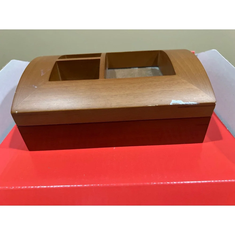Wooden Collage Picture Frame Valet Box Curved Lid 3-Photo Storage Keepsake Case