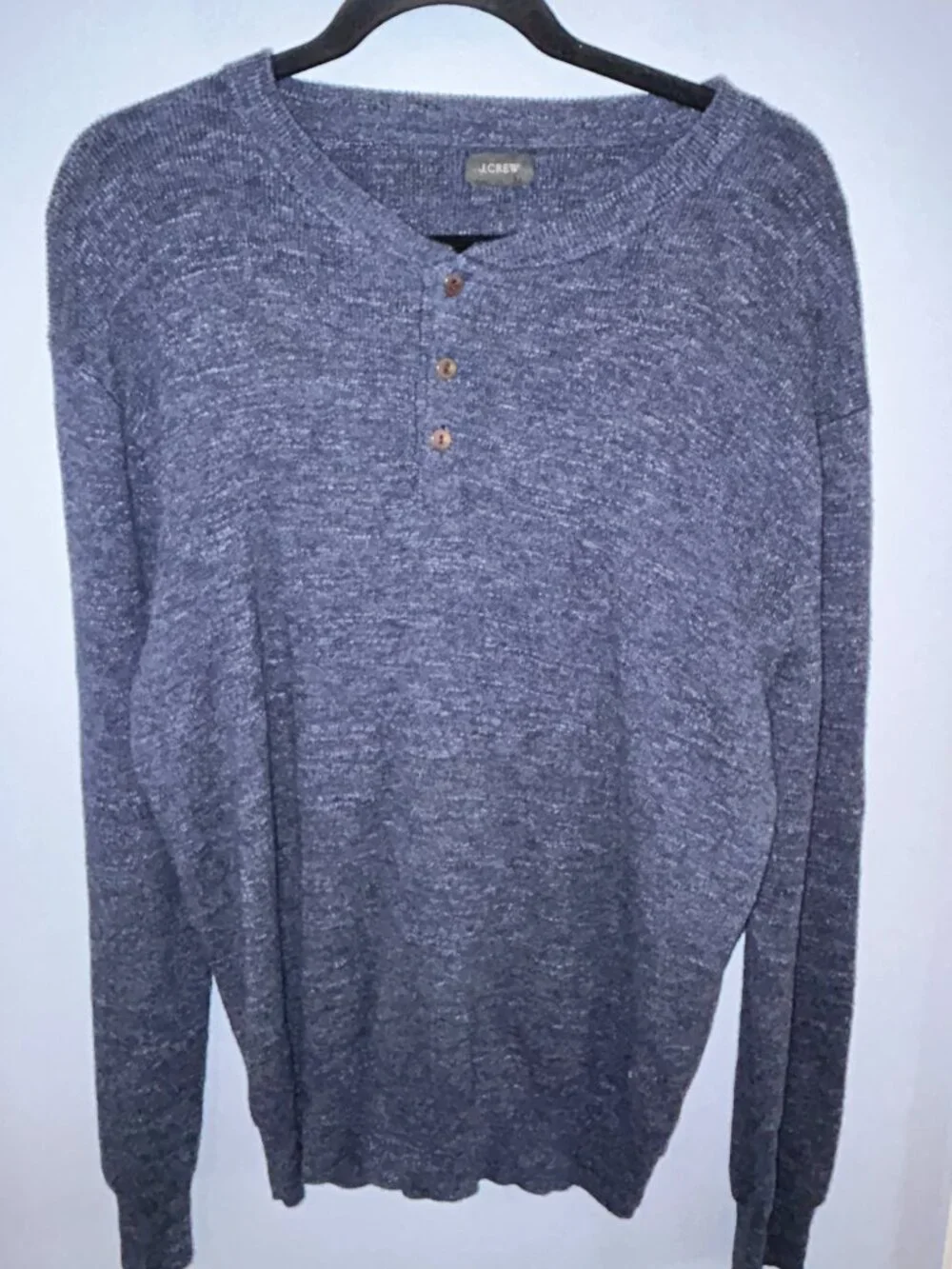 J. Crew Henley Sweater, Men's Large, Blue Heathered, Cotton, long sleeve