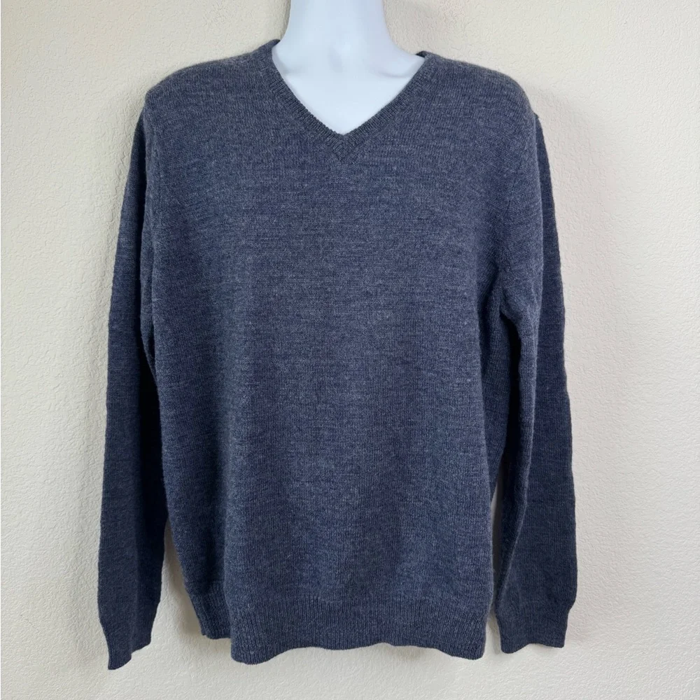 J.Crew Merino Wool V-Neck Sweater Men’s XL Grayish Blue Elbow Patches‎ Preppy
