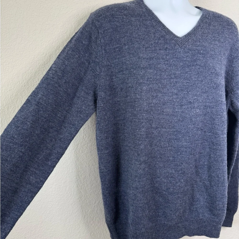 J.Crew Merino Wool V-Neck Sweater Men’s XL Grayish Blue Elbow Patches‎ Preppy