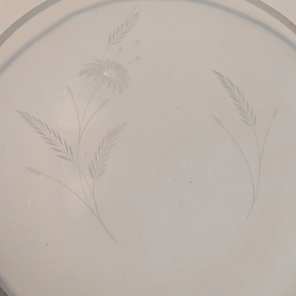 50s Wildflower Etched Glass Round Silver Rimmed Cake Plate Platter 11.75