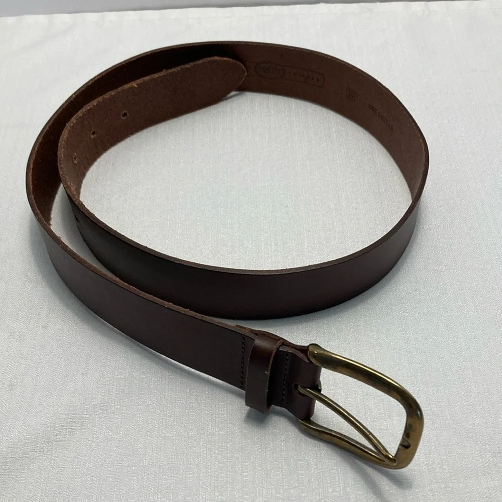 Fossil Womens Wide Leather‎ Belt M Brown Brushed Brass Buckle Classic