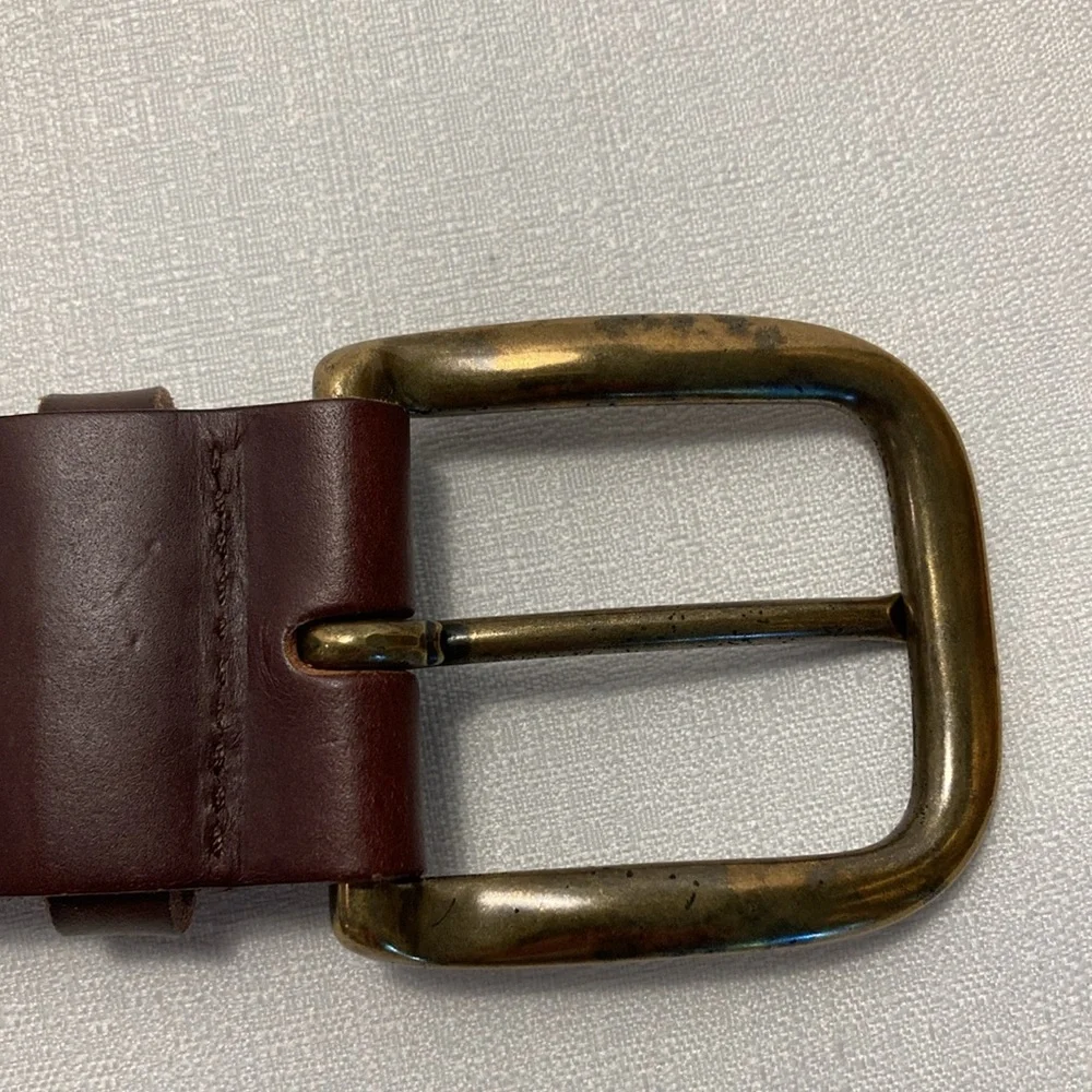 Fossil Womens Wide Leather‎ Belt M Brown Brushed Brass Buckle Classic