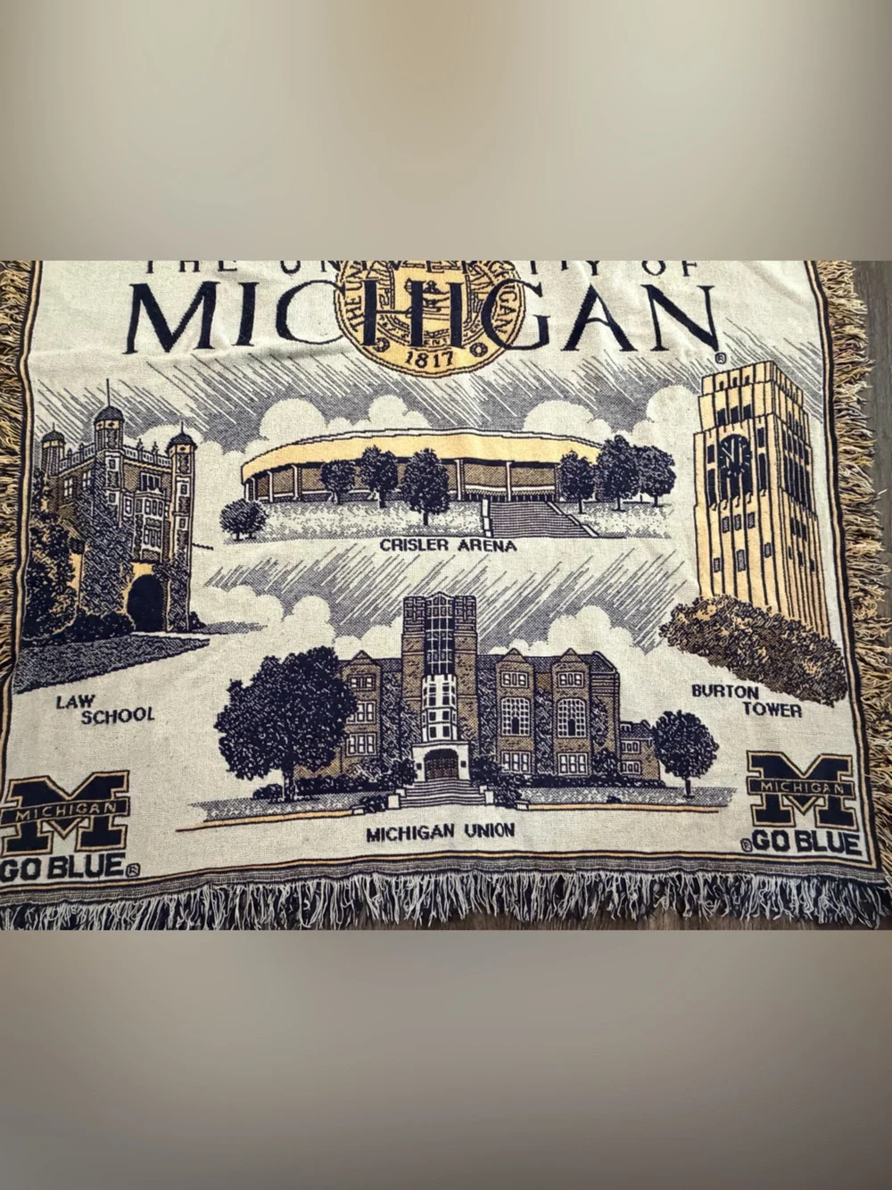 University of Michigan Woven Tapestry Throw Blanket Stadium Campus Go Blue