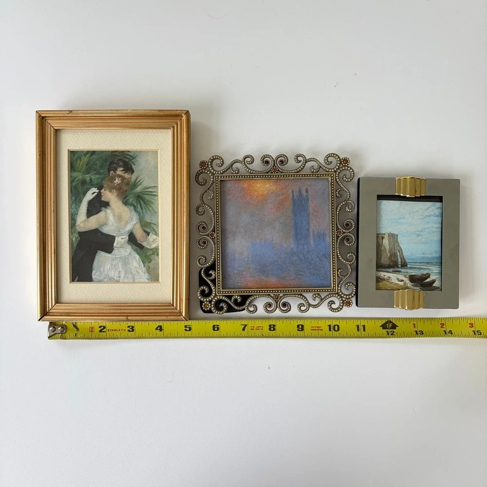 Vintage Picture Frame Set Gold Fluted Ornate Brass Art Deco Silver Tone 3 Piece