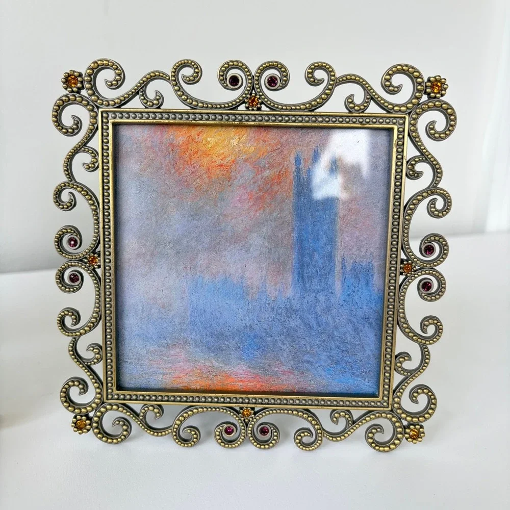 Vintage Picture Frame Set Gold Fluted Ornate Brass Art Deco Silver Tone 3 Piece