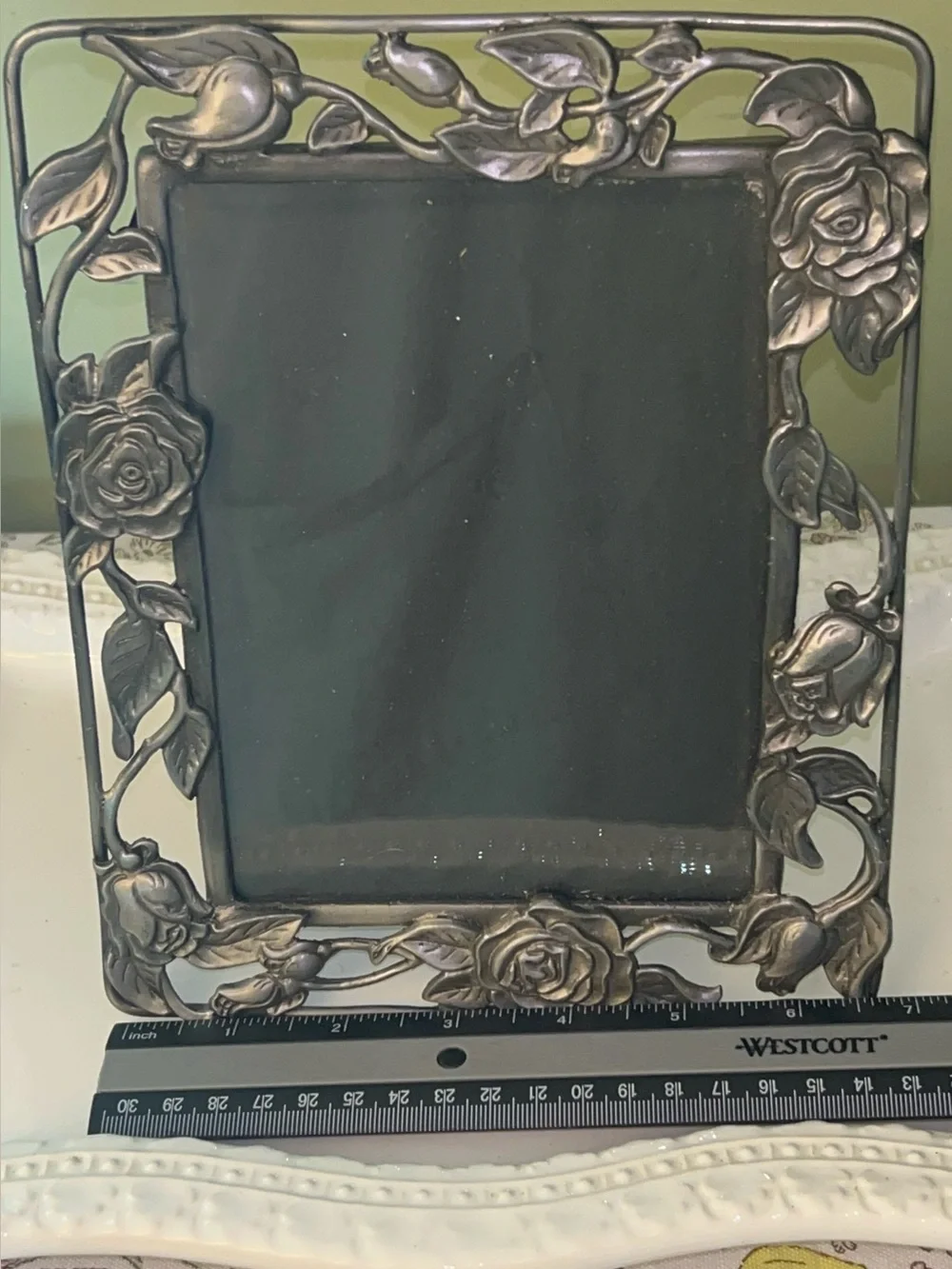 Jennifer Moore Silver Floral Rose Metal Picture Frame