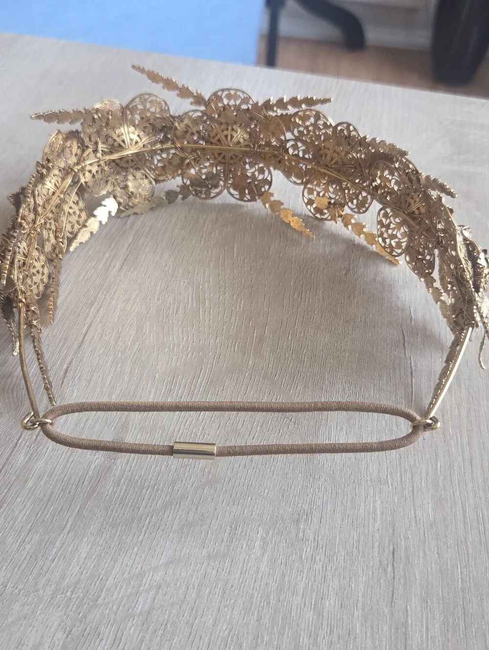 Jennifer Behr Gold Rosamund Tiara Headband - Vintage Brass Filigree Crown