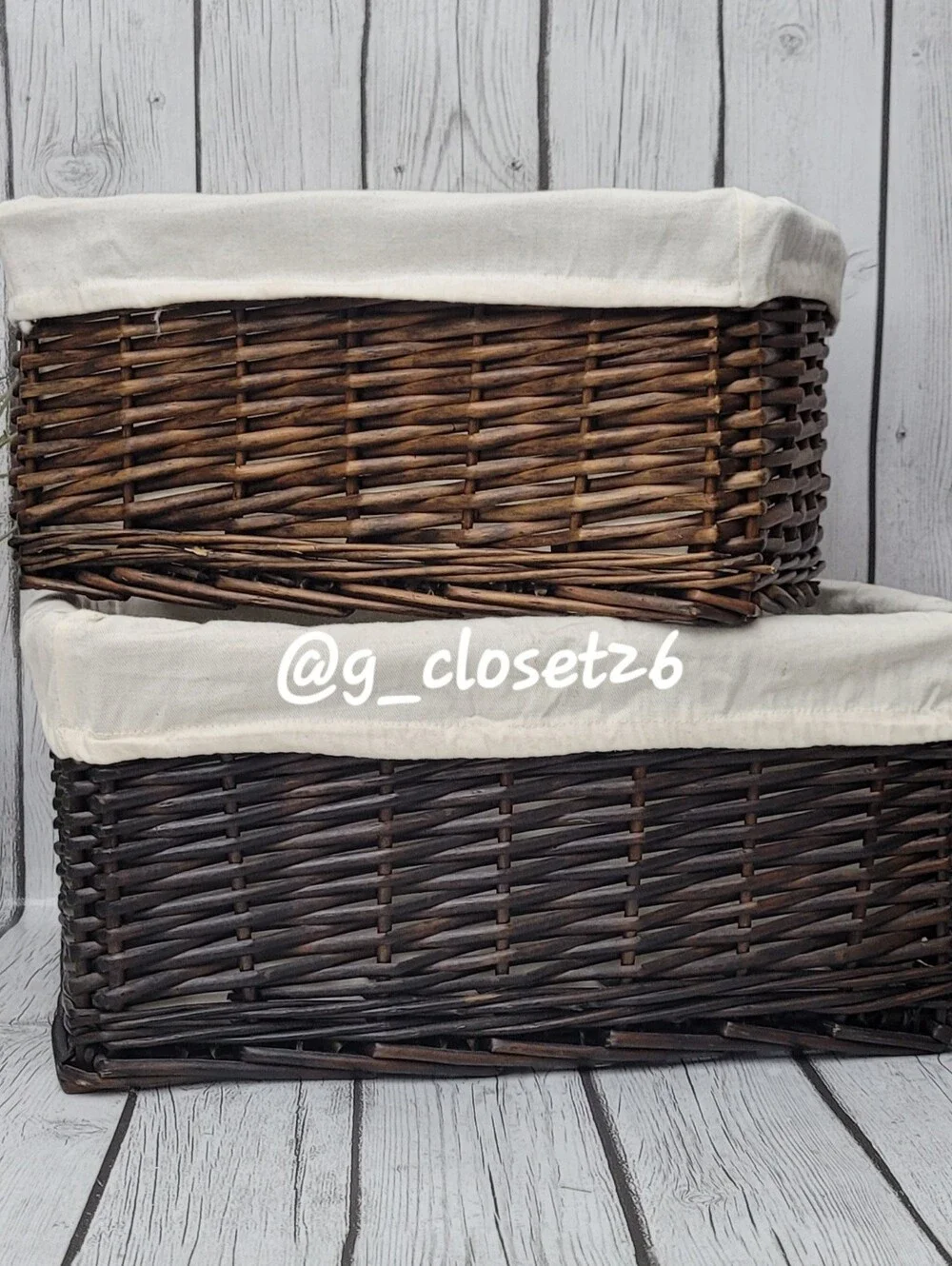 Woven Rectangular Storage Baskets with Cream Liner - Set of 2