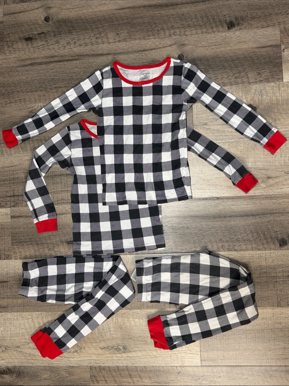 Twin Kids Black & White Buffalo Plaid Pajama Set Christmas PJs set of 2