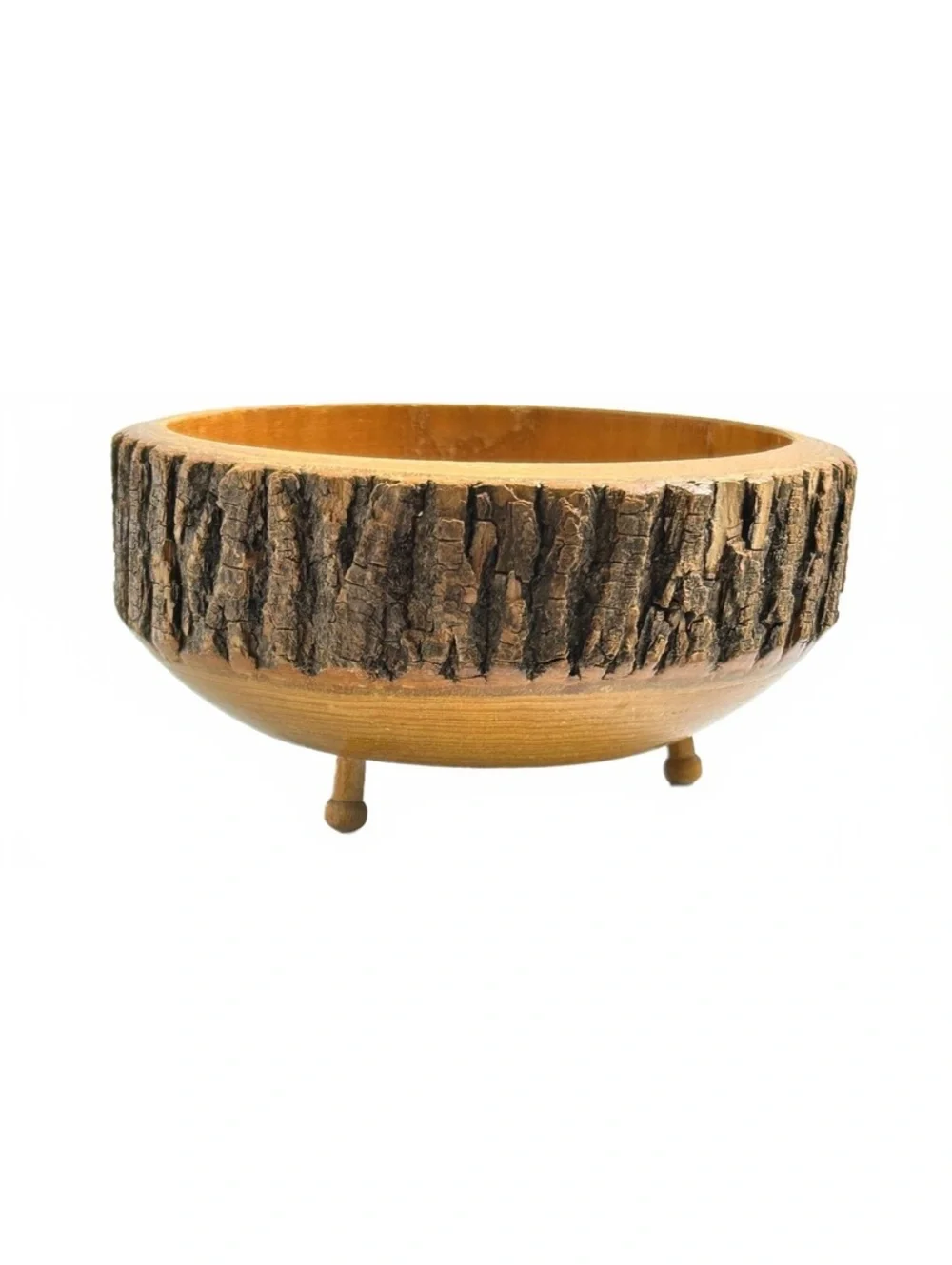 Rustic Wooden Nut Bowl  with Bark Edge and Three Small Feet