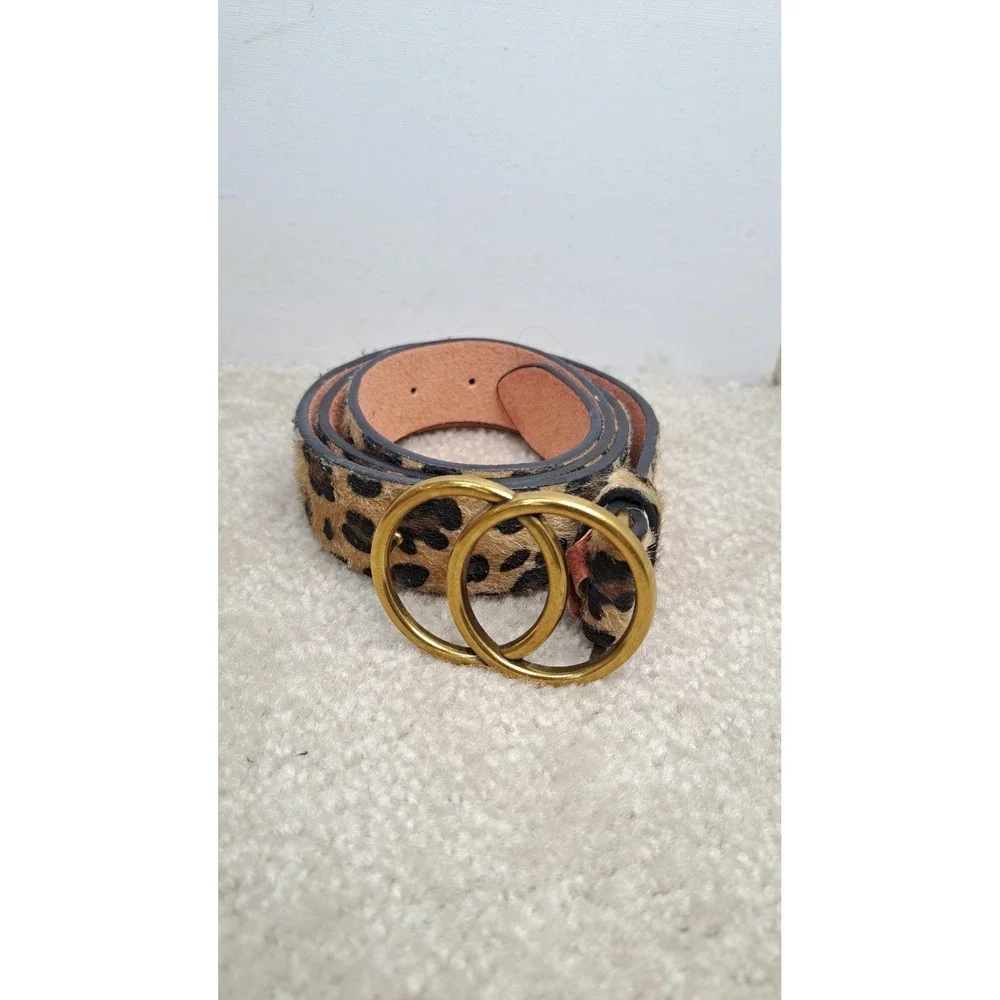 Loklik Women's Leopard  Cheetah Print Leather Calf  Hair Circle Buckle 37in Belt
