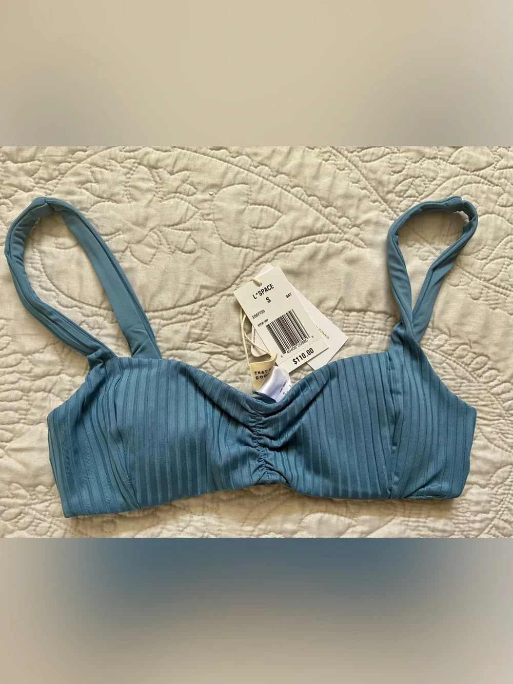 L*Space Effie Bikini Top Womens Small Baltic Gray Ribbed Swimwear