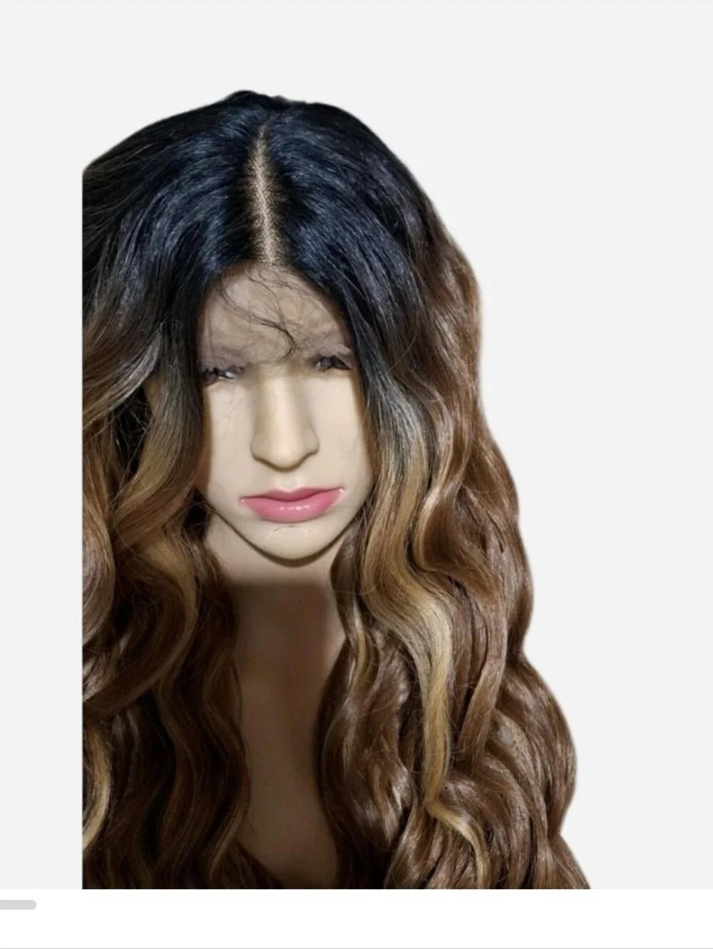 Long Wavy Lace Front Wig - Brown Ombre HUMAN HAIR BLEND WIG