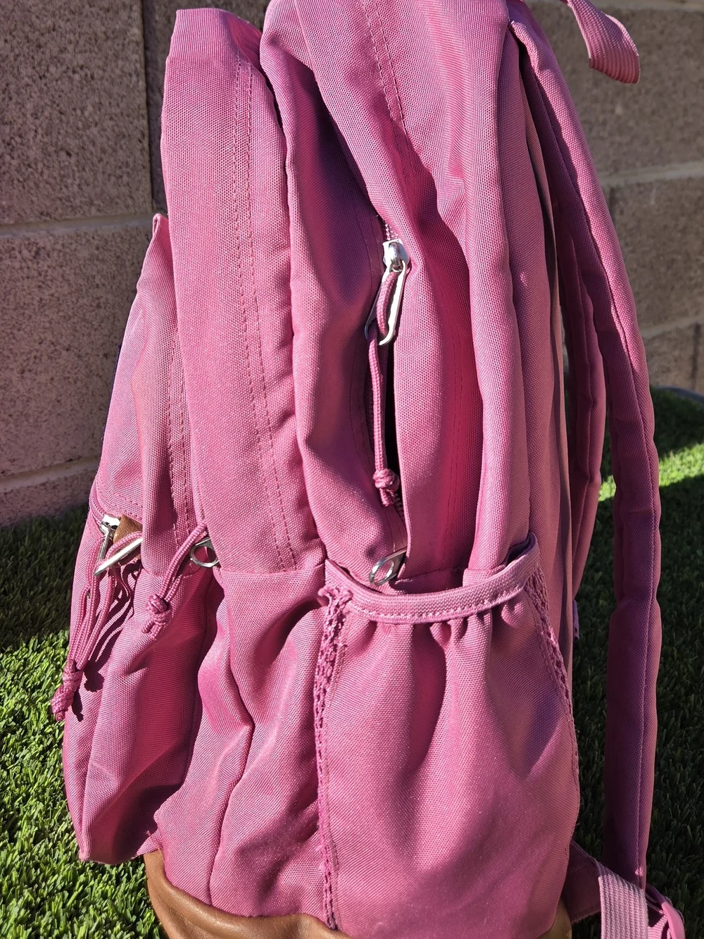 Jansport Rose Pink Travel Backpack with Brown Trim