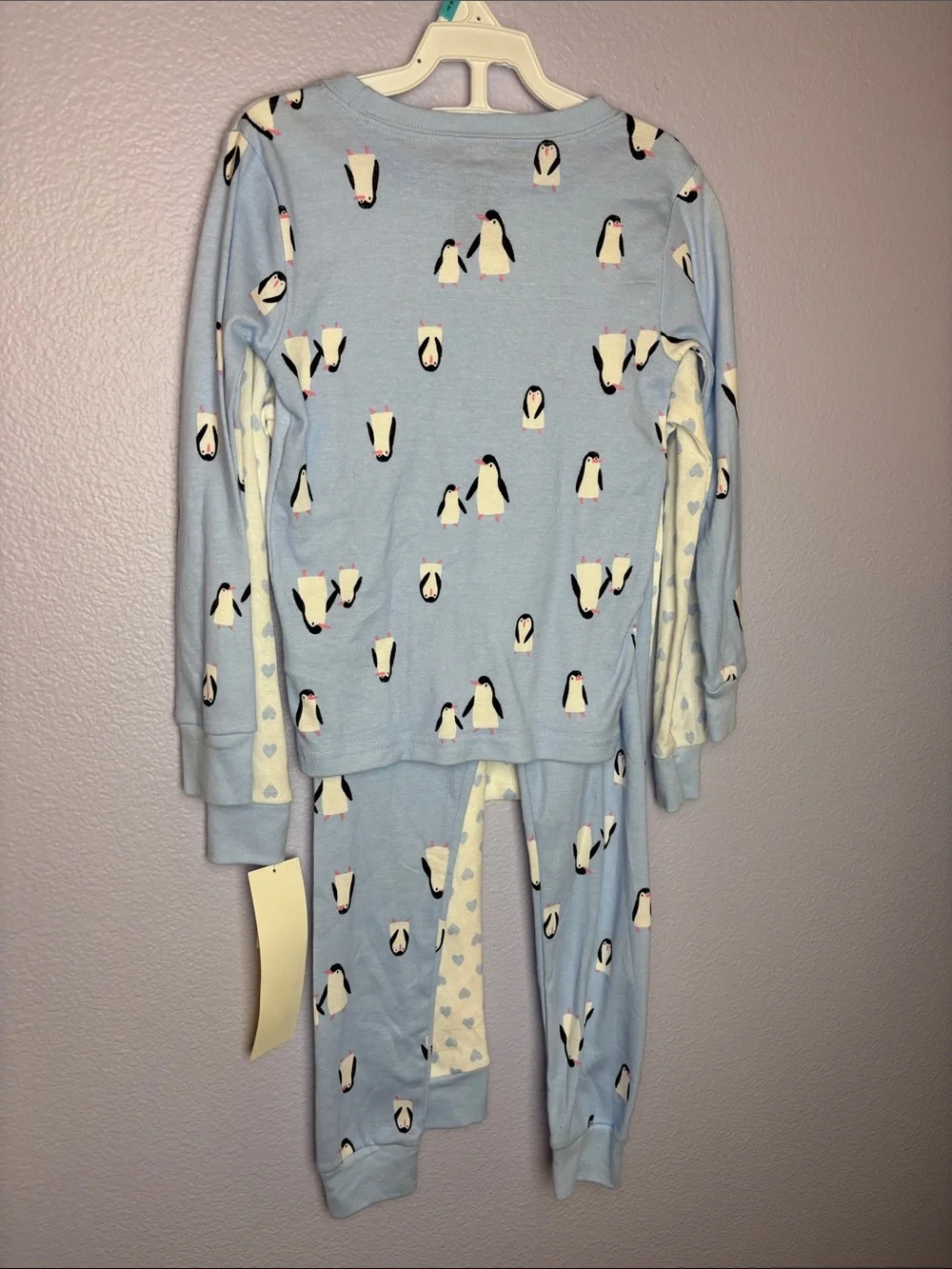NWT 2 Pair of Carter's Penguin Heart-Print Pajama Set - Light Blue & Cream 5T