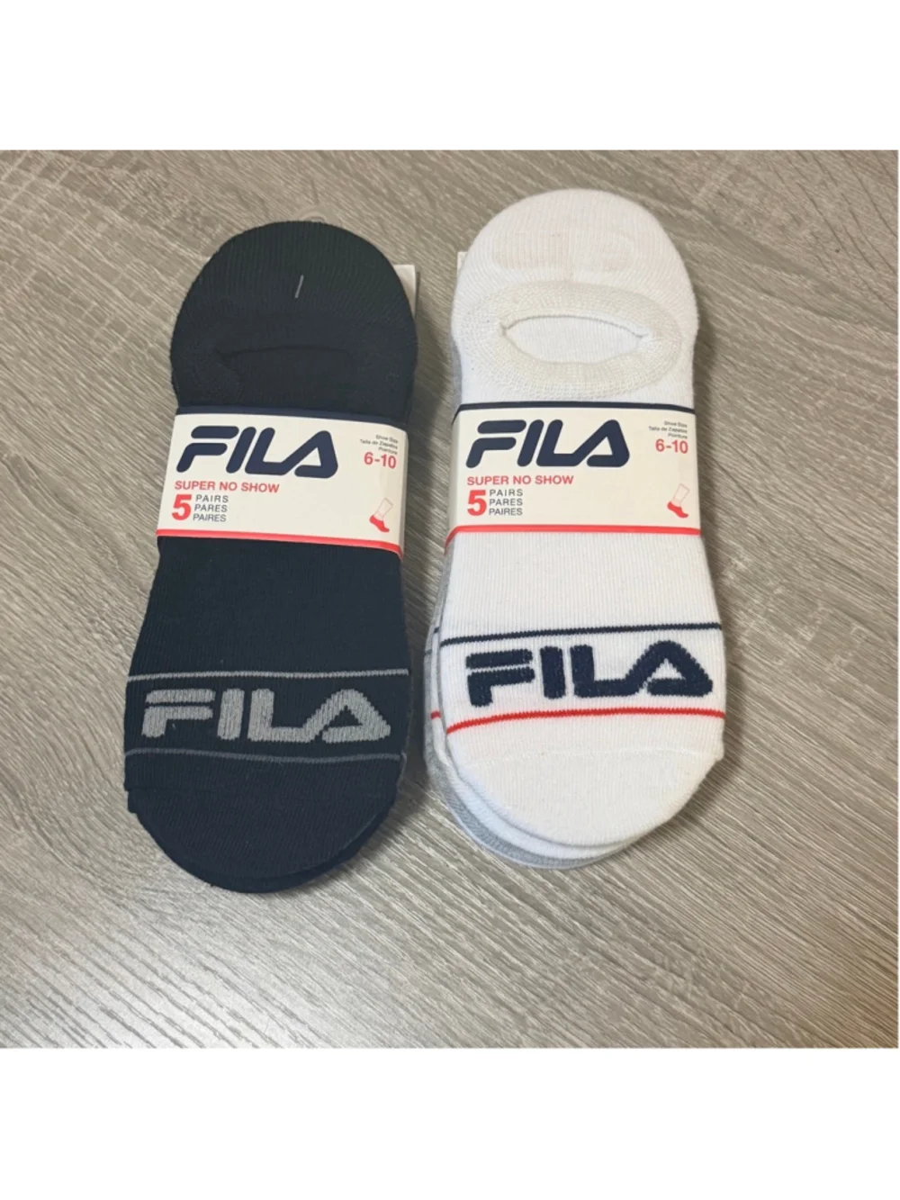 FILA Super No Show Socks 2 Packs 5-Pair Each Size 6-10 — 10 Pairs - b10