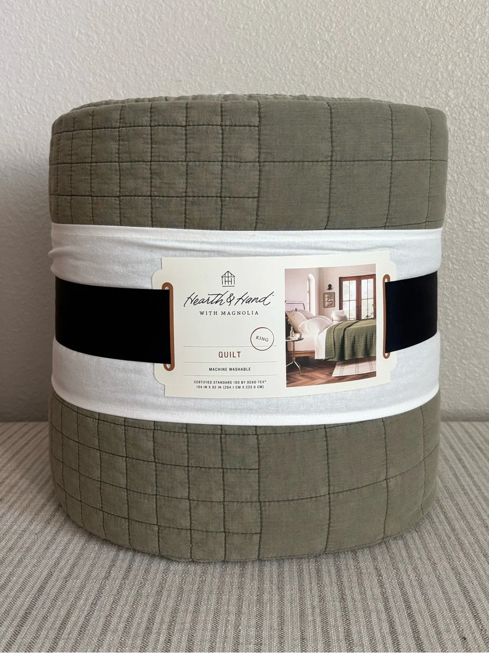 NWT King Grid Stitch Quilt Green - Hearth & Hand with Magnolia