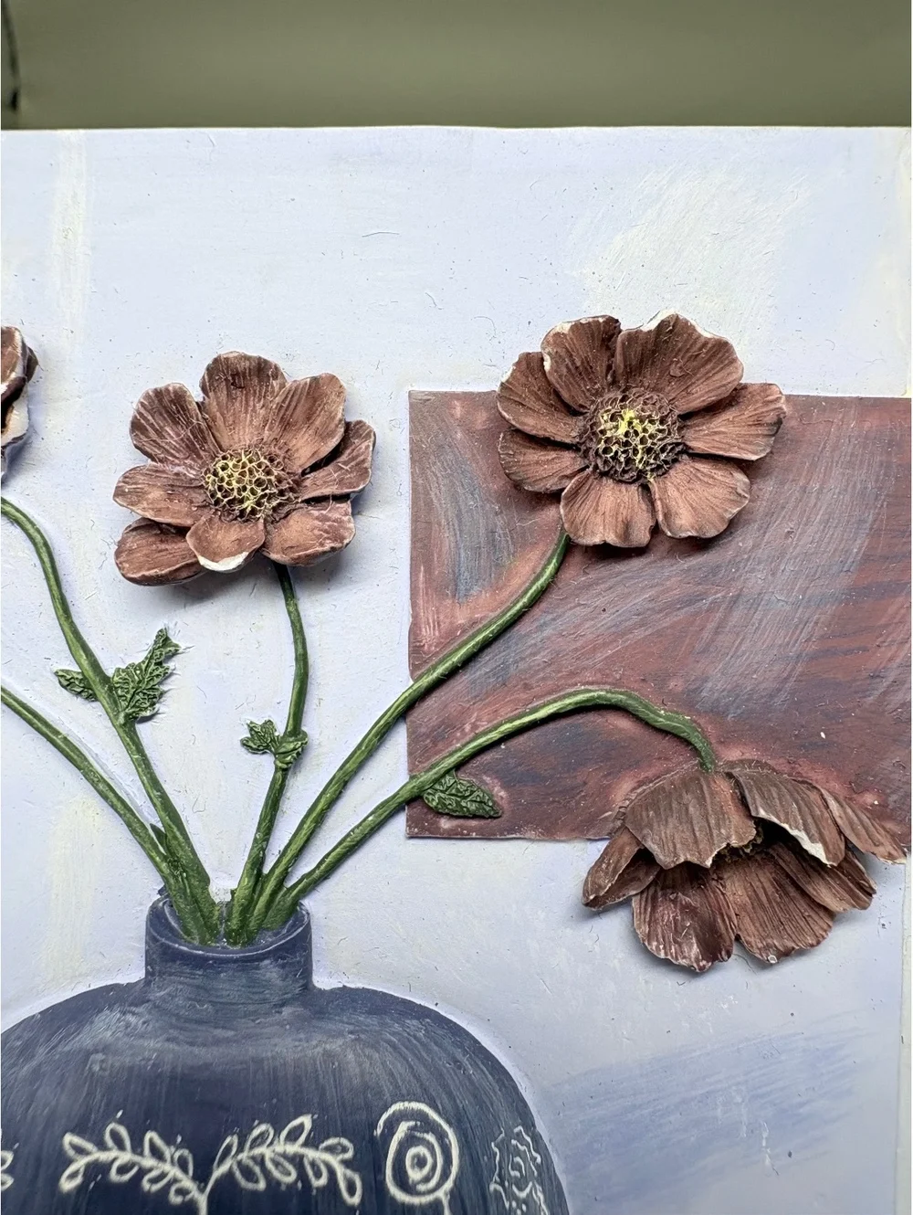 Set of 2 Handmade 3D Mixed Media Floral Wall Art Panels