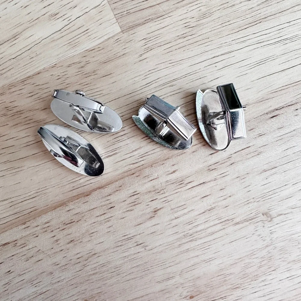 Vintage MCM Foster Silver Cuff Links + Unsigned Matching Oval Pair Set‎