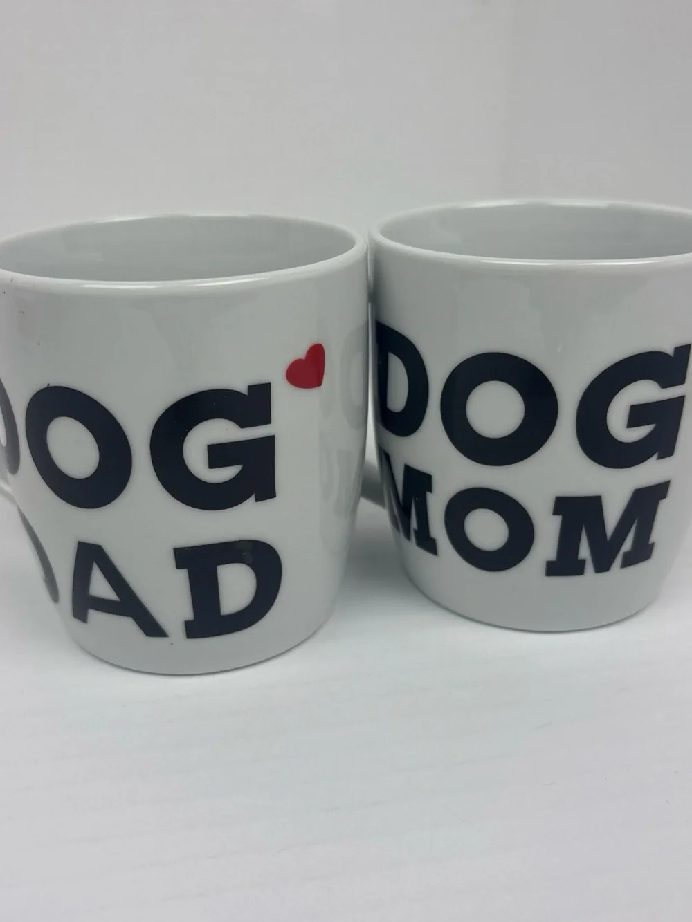 Dog Mom Dad Coffee Mugs Set of 2 White Black Red Heart Ceramic 8 oz Couple Gift
