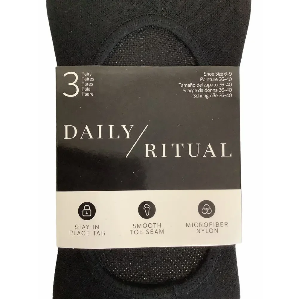 Daily Ritual 3 Pairs Black Footie Socks Size 6-9