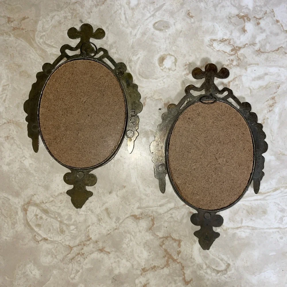 Pair Of‎ Vintage Ornate Metal Oval Picture Frames With Young Child & Mirror