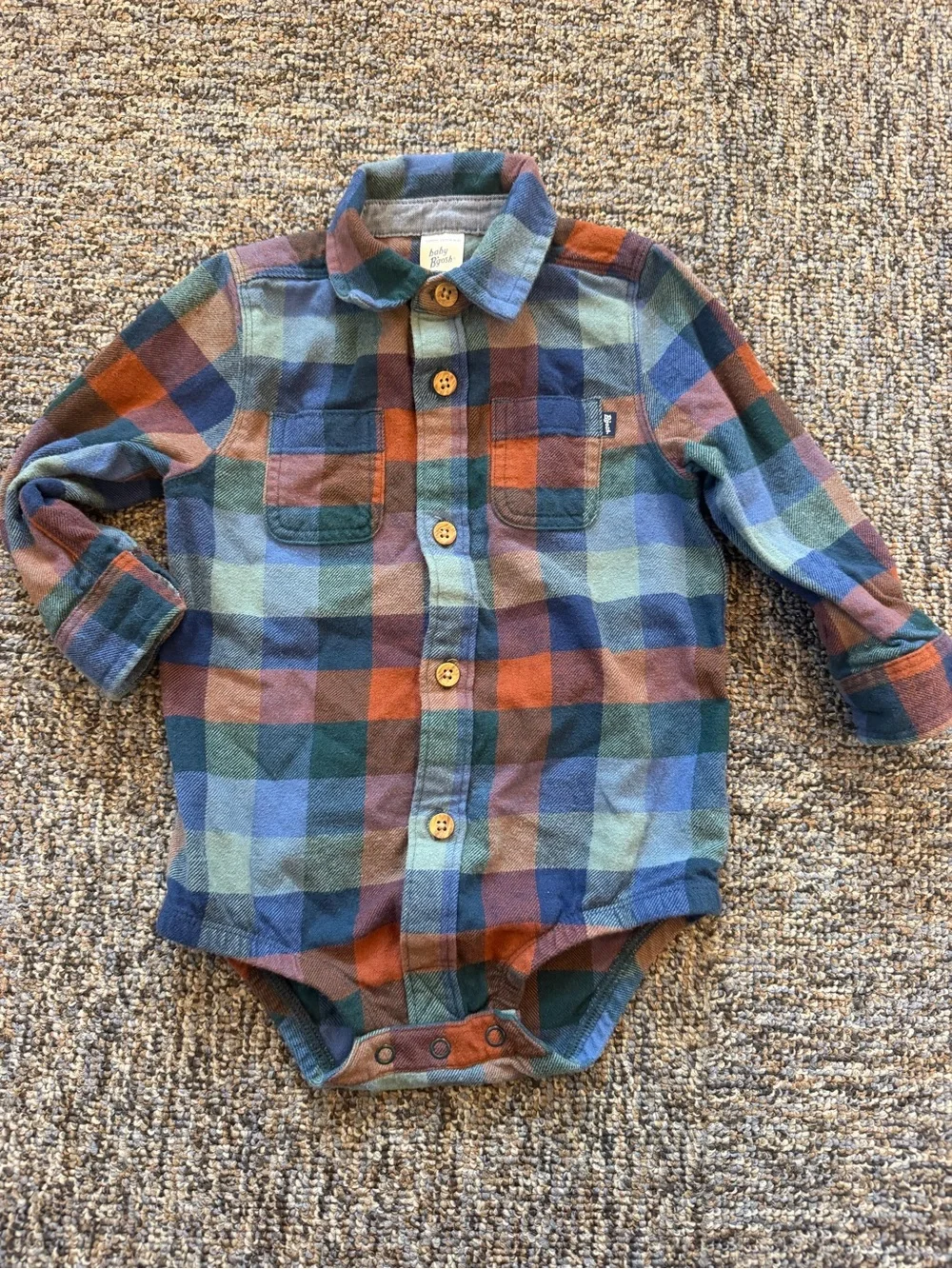 OshKosh Baby B'gosh Plaid One-Piece Bodysuit in Blue, Green, Rust Size 18 Months