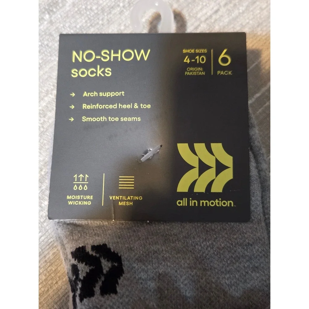 All in Motion Womens No Show Socks 6 Pack Grey White Black Size 4-10 Athletic