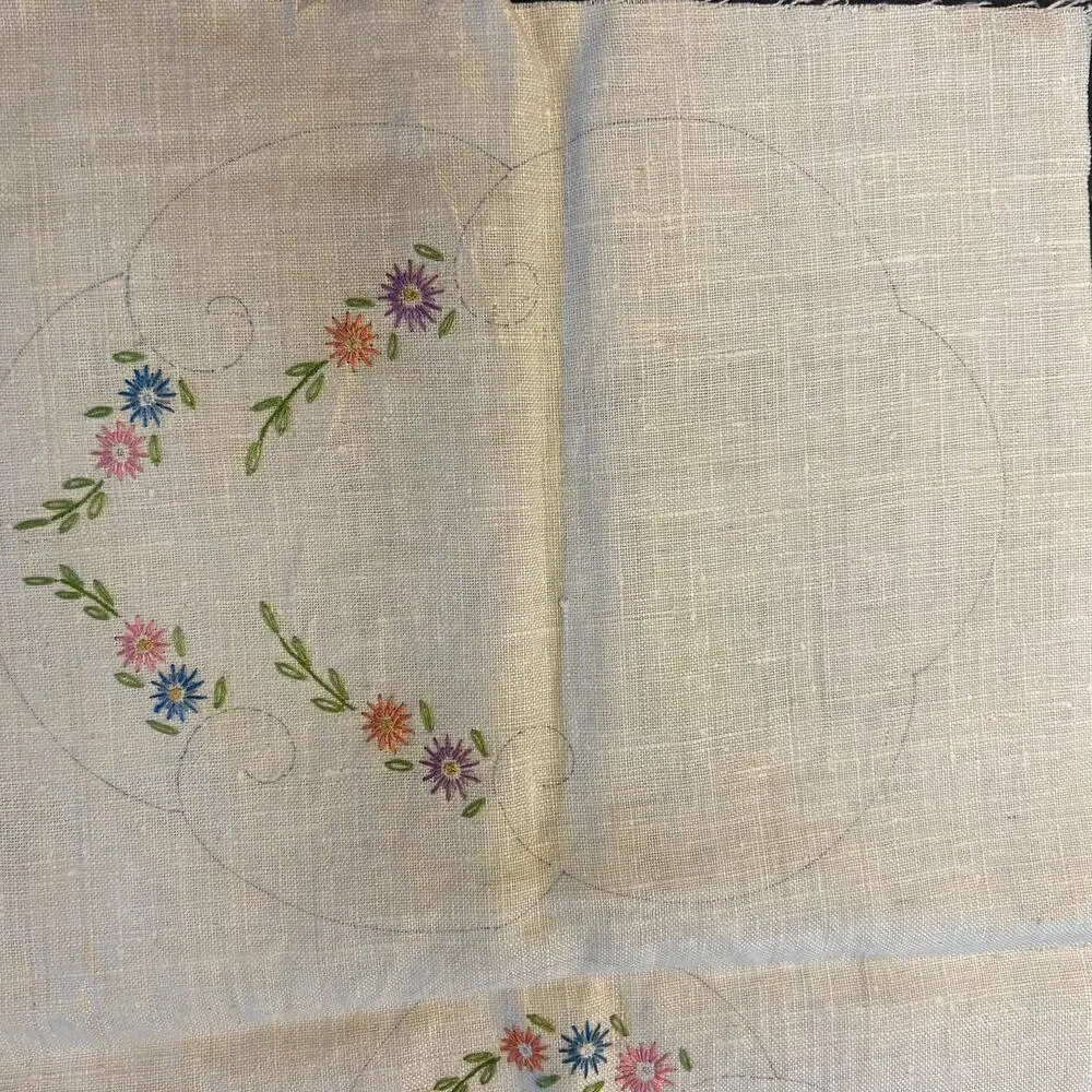 Vintage Prime Needleart Co Stamped Linen #1082 Floral Runner Unfinished‎ Project