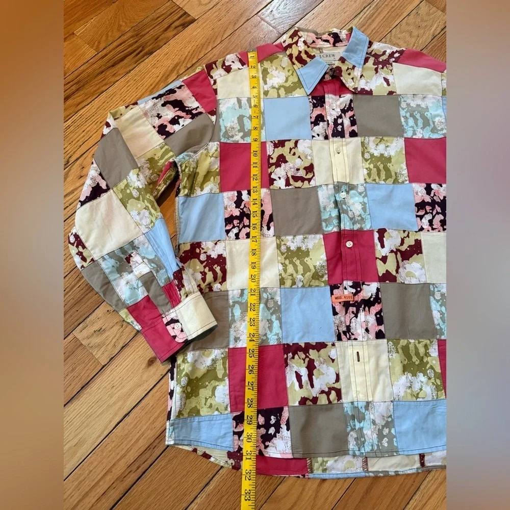 J. Crew Allover Patchwork Button Down Casual Preppy Colorful Men’s Shirt Size XL