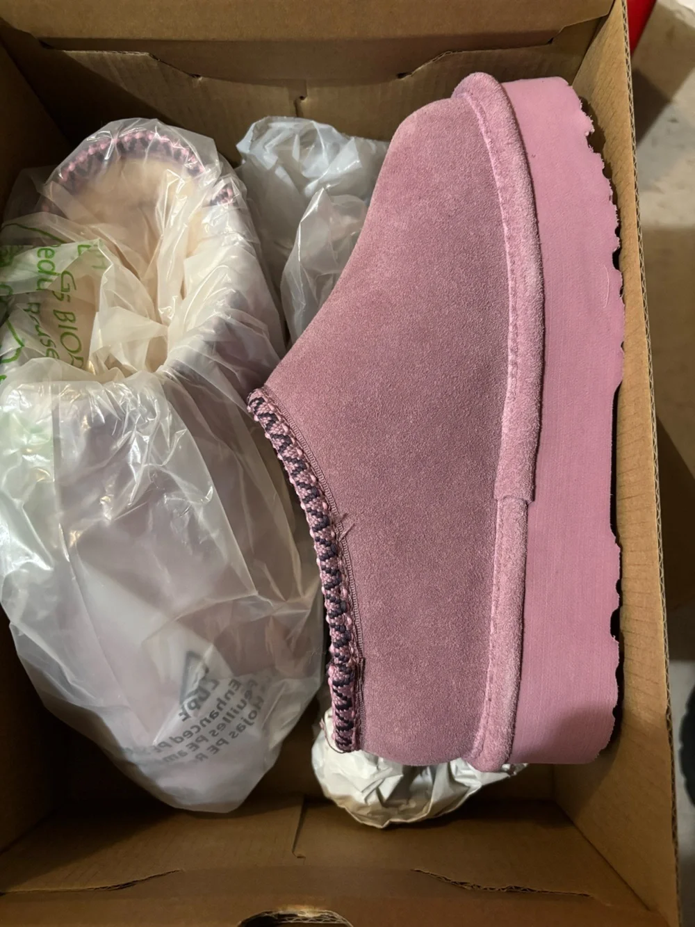 BearPaw Kids Pink Suede Shearling-Lined Slippers