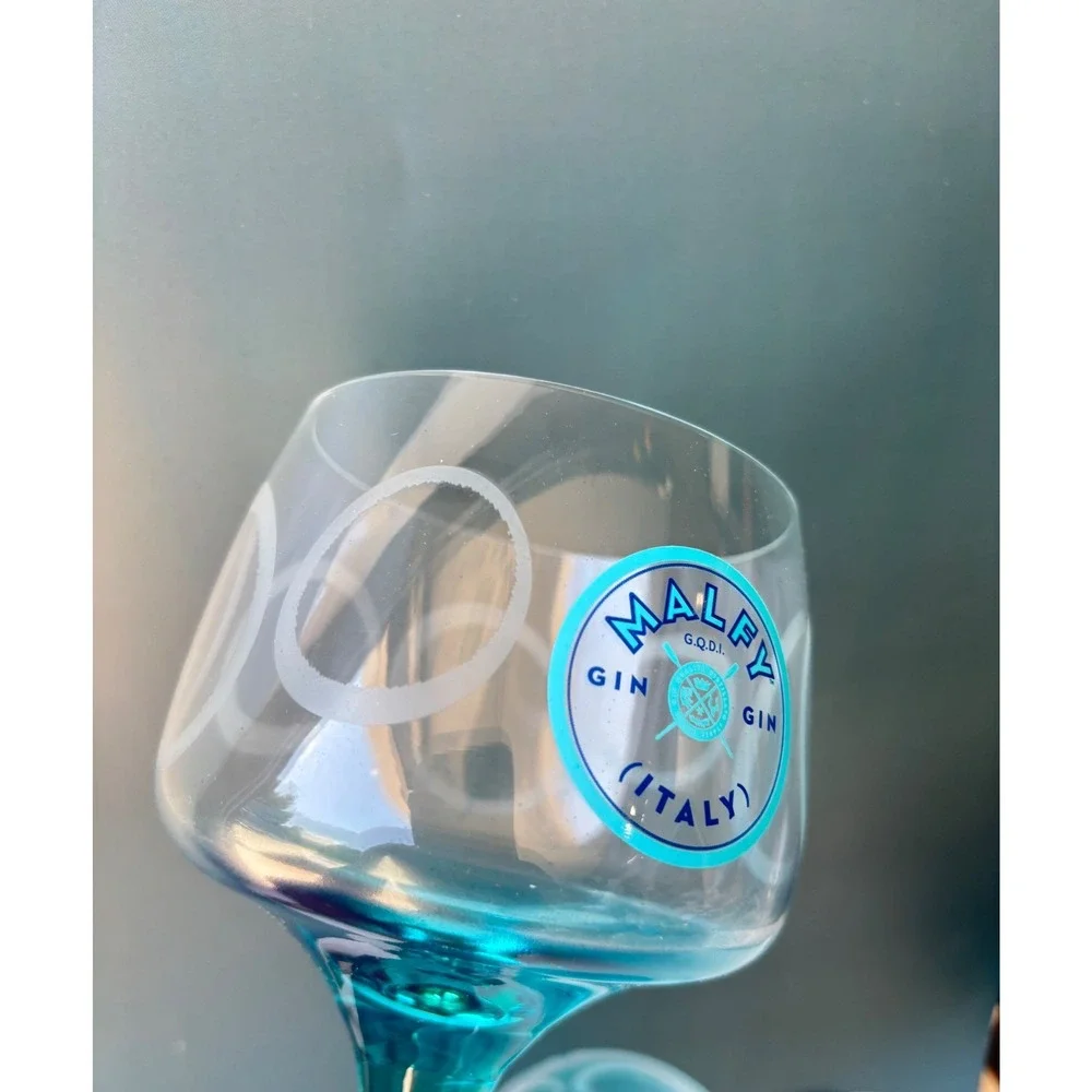 Malfy Gin Italy Copa Glasses Set of 2 Turquoise Blue Balloon Stemware 18 oz