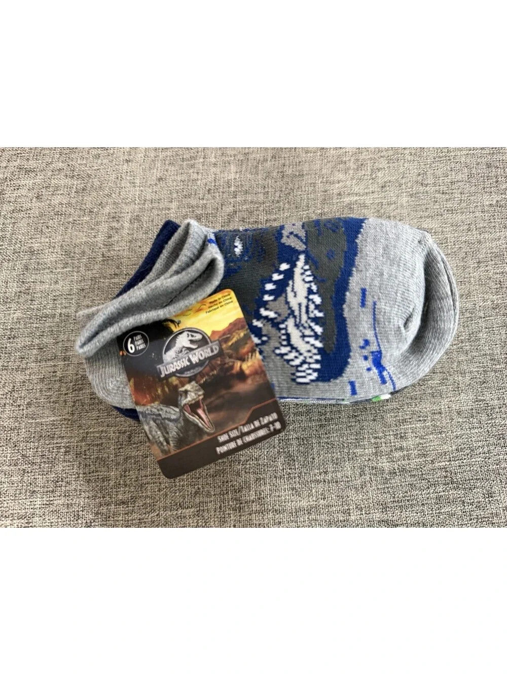 Jurassic World Toddler Boys 6 Pair Ankle Socks Shoe Size 7-10 Dinosaur New