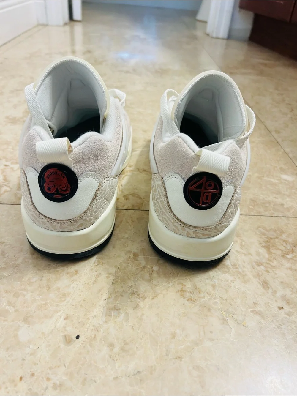 Nike Jordan All-White Suede & Leather Sneakers Brooklyn Logo