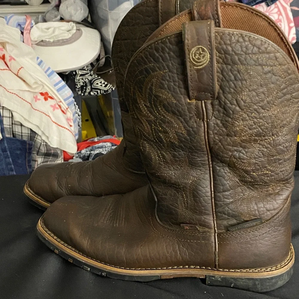 JUSTIN Brown Leather WATERPROOF Cowboy Boots SIZE 10EE GOOD USED‎ CONDITION