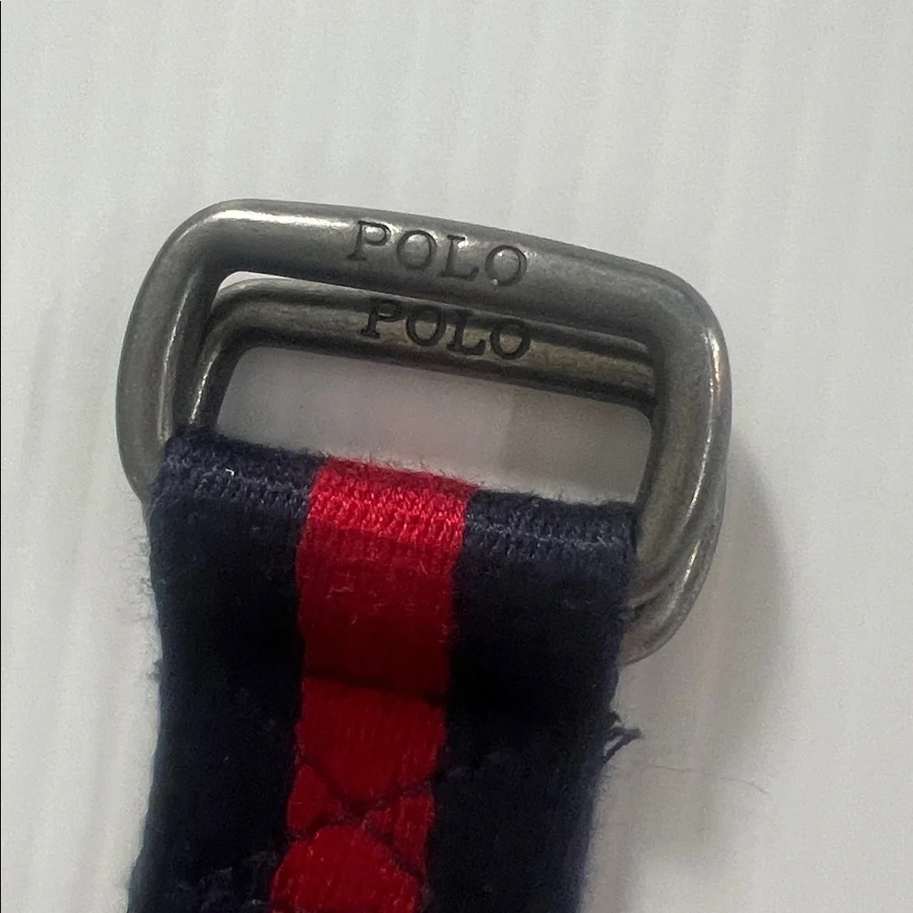 Vintage Ralph Lauren Polo Women's Red/Blue Stripe Double D Ring Preppy Belt