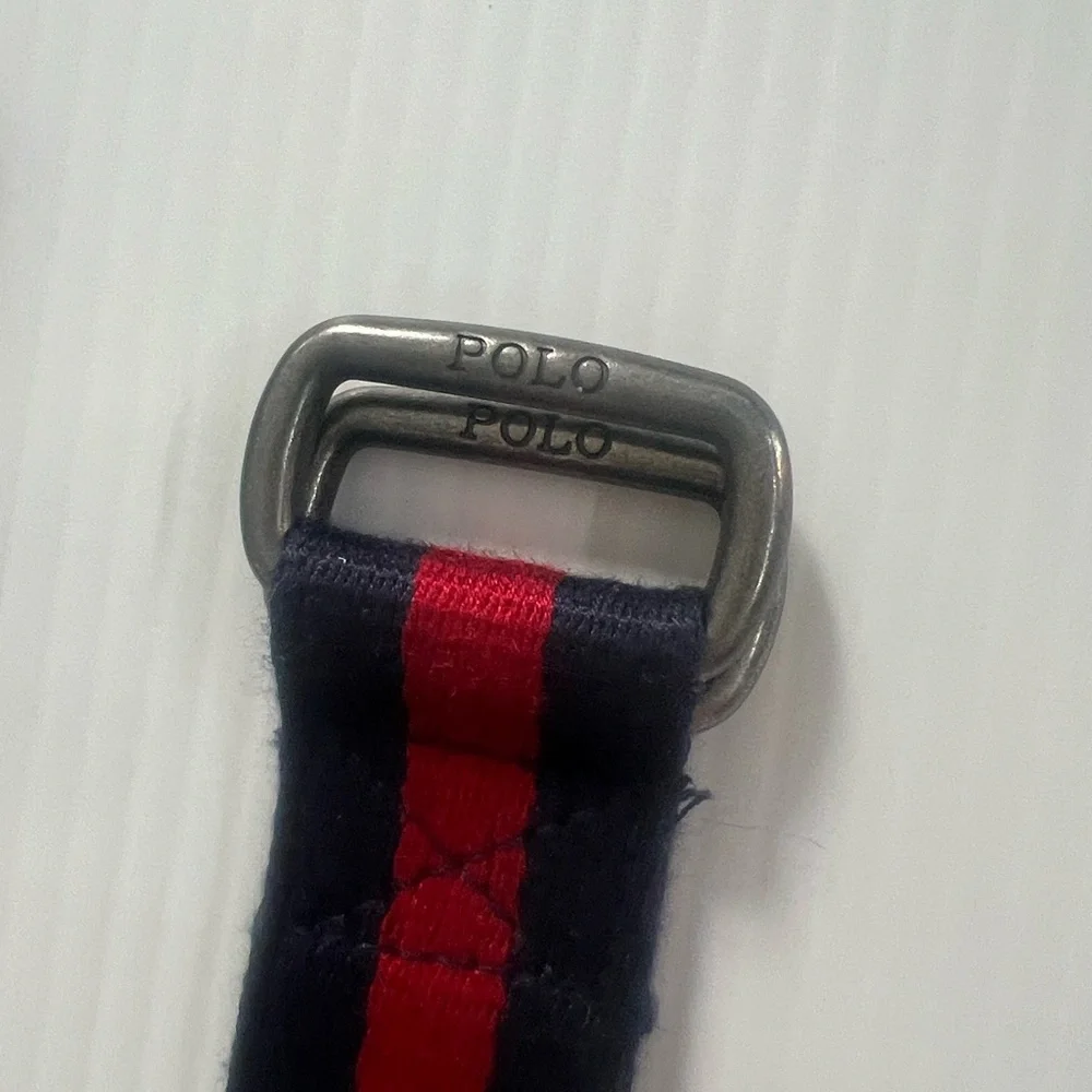 Vintage Ralph Lauren Polo Women's Red/Blue Stripe Double D Ring Preppy Belt