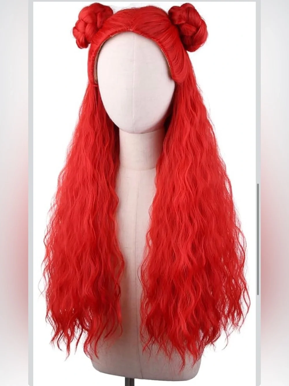 Red Princess Wavy Long Wig w/ Braided Buns Curly Cosplay Costume 🔥