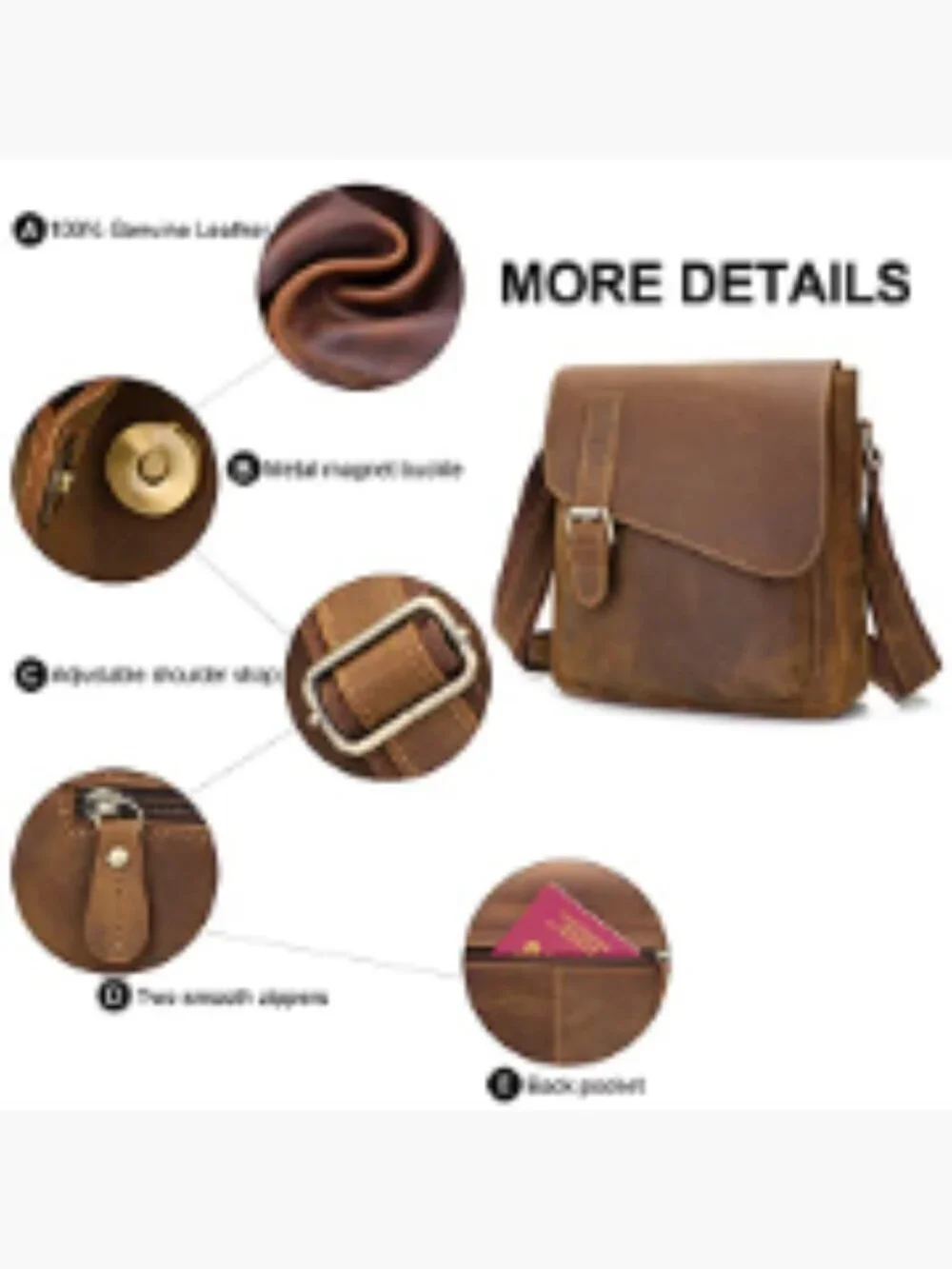 Genuine Leather Messenger Bag Crossbody Backpack Shoulder Bag
