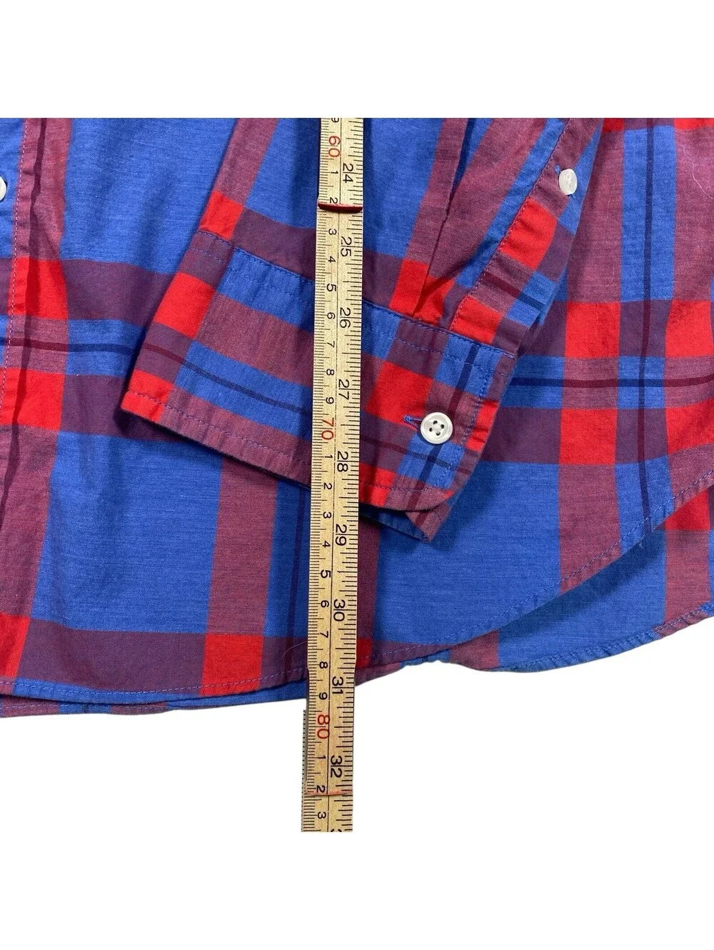 J.Crew Men's Blue and Red Plaid Long Sleeve Button-Down Shirt, Size XXL