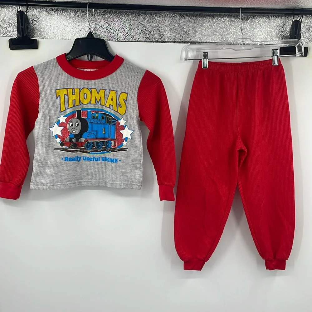 Vintage 90s Thomas the Tank Engine unisex Wormser 2pc Thermal Pajama Set Size 7