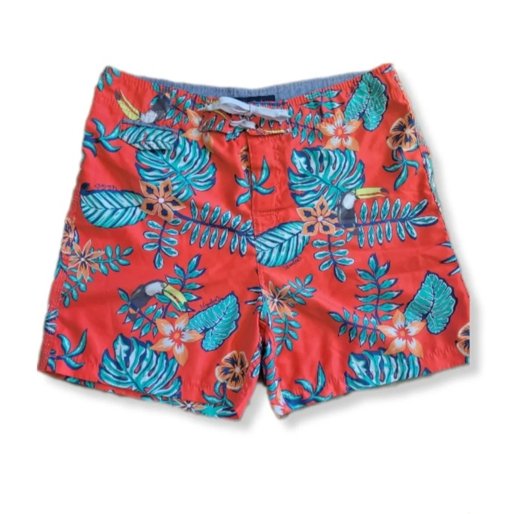 Dionne Co. Jeans Board Shorts Orange Tropical Print Pockets Drawstring  …