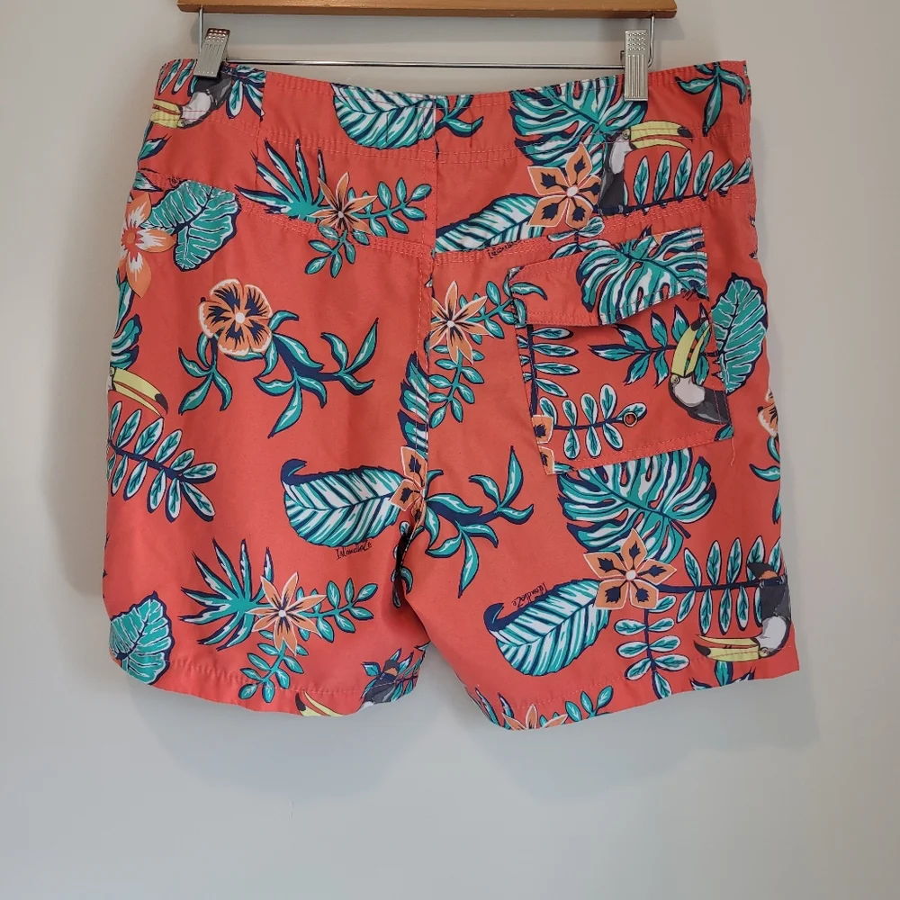 Dionne Co. Jeans Board Shorts Orange Tropical Print Pockets Drawstring  …