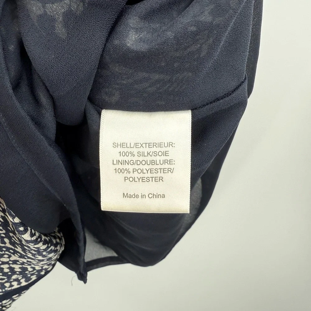 Tory Burch Women's 100% Silk Faux Wrap V-Neck Dress Navy/Cream Size‎ 4