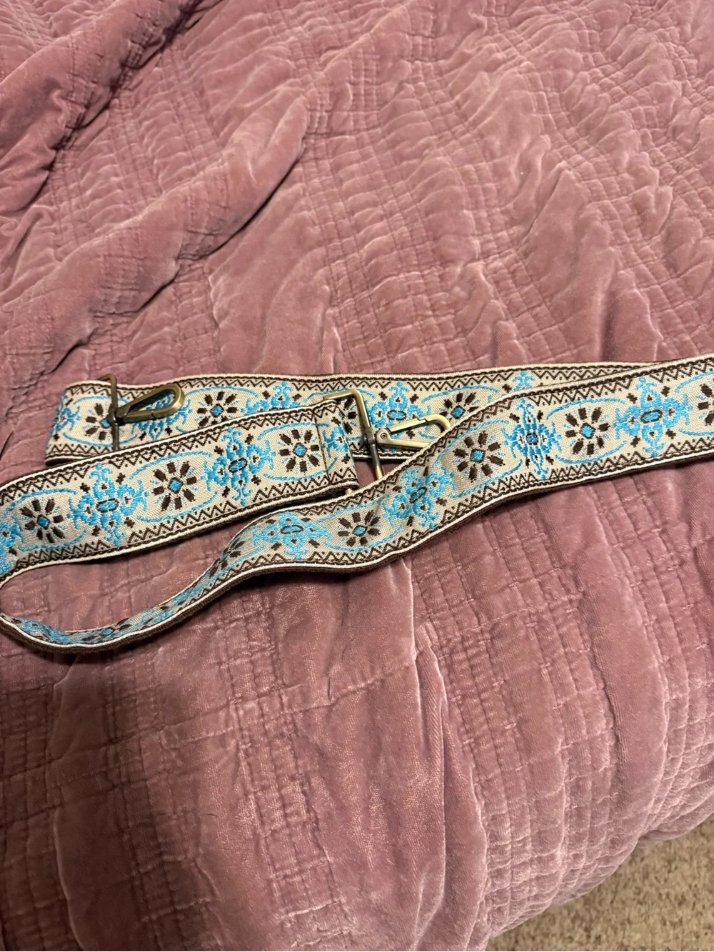 Blue and Cream Woven Floral crossbody strap