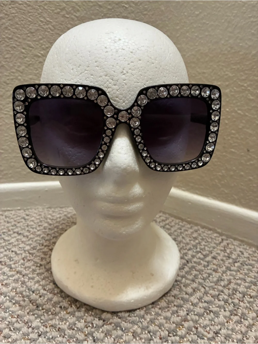 Circus by Sam Edelman Black Crystal-Trim Oversized Square Sunglasses