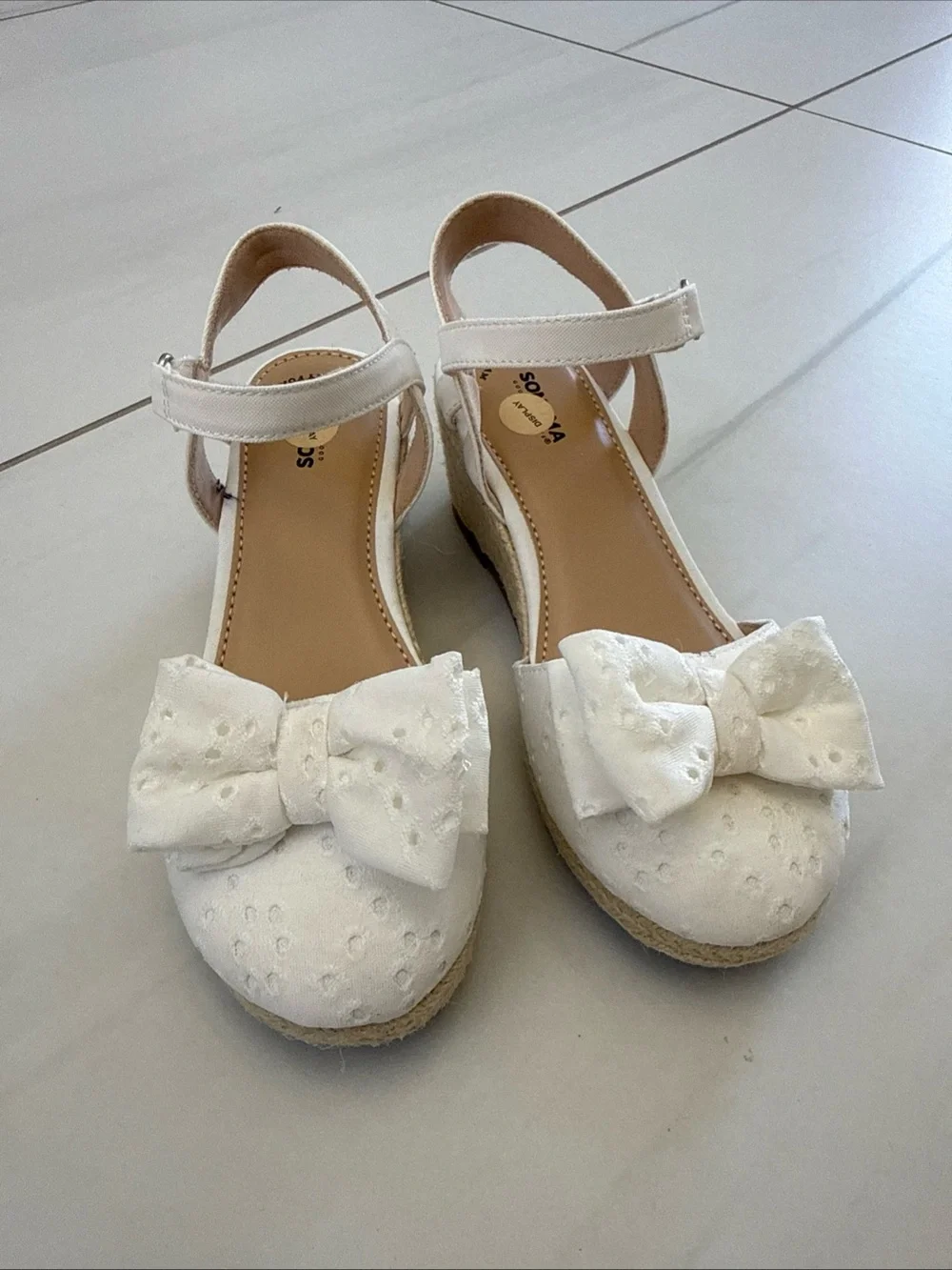 Girls White Bow Espadrille Dress Sandals