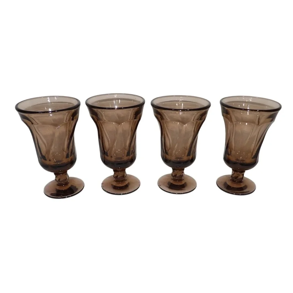 Fostoria Jamestown Smoky Brown Glass Footed Water Juice Tumblers Set 4